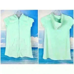 WONDER NATION Girls MINT GREEN Beach Cover Robe HOODIE Pockets Short Sleeve Med